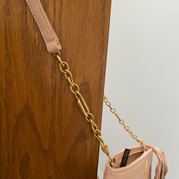 Leather Anne Klein Tan Crossbody Bag with Gold Lion Emblem and Gold Accents - Picture 7 of 11
